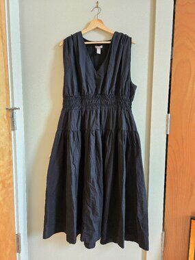Black Tiered, Ruched Waist H&M Midi Dress